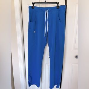 4 pocket muted blue Figs technical collection scrub pants